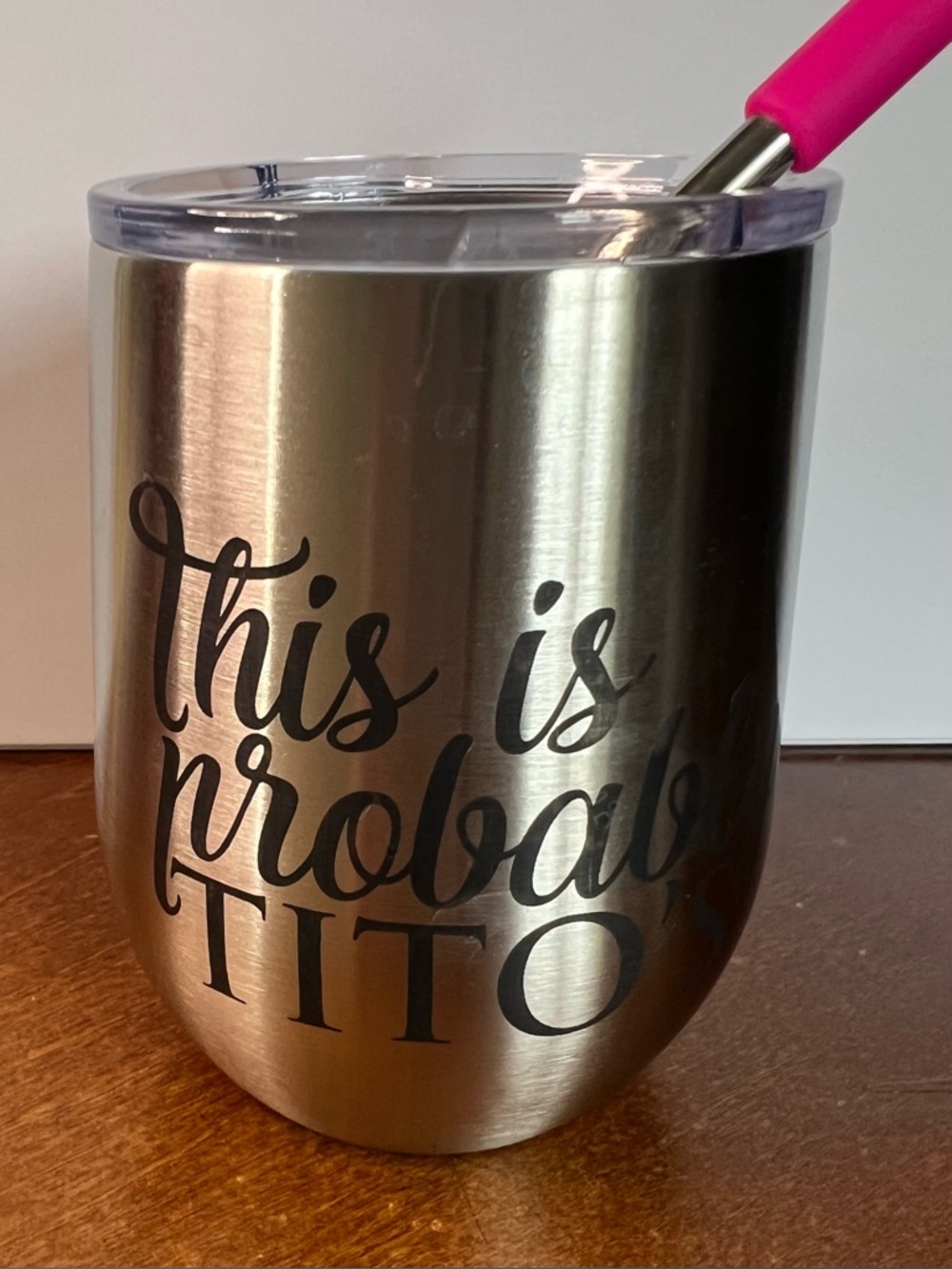 Tito's-Stainless Steel Wine Tumbler with Lid, Insulated Tumbler 12oz.